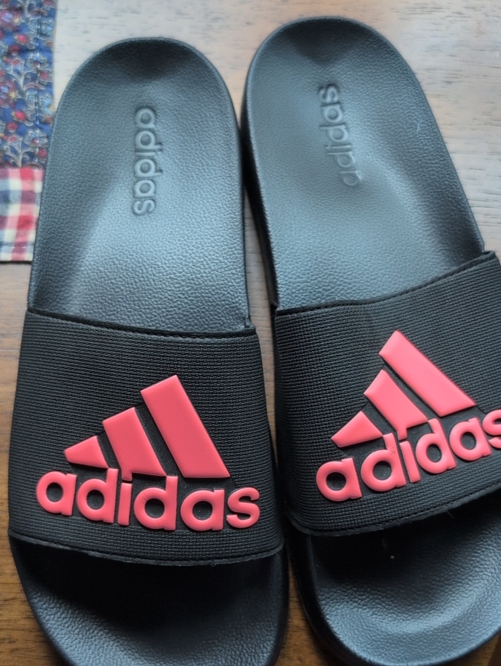 adidas Mens Black Slide Sandals with Red Logo